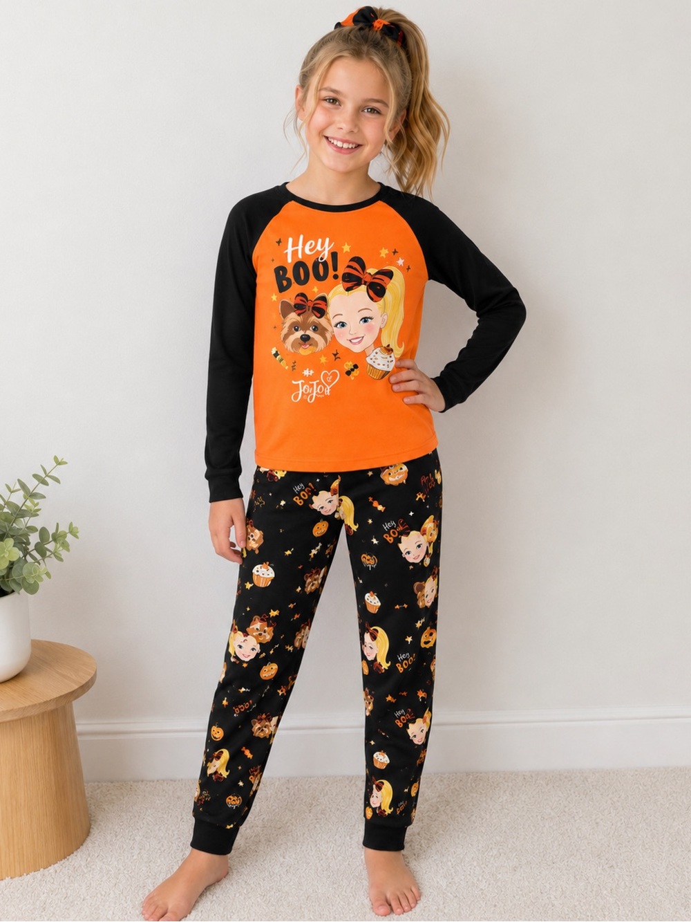Girls EUC JoJo Siwa Halloween Pajamas Size 10 Orange Black 2 Piece Long Sleeve